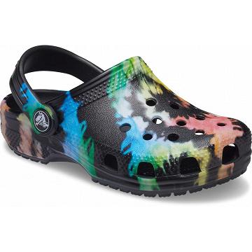 Crocs Klassiska Tie-Dye Graphic Clogs Tjej Svarta | Sverige 1489UZGT
